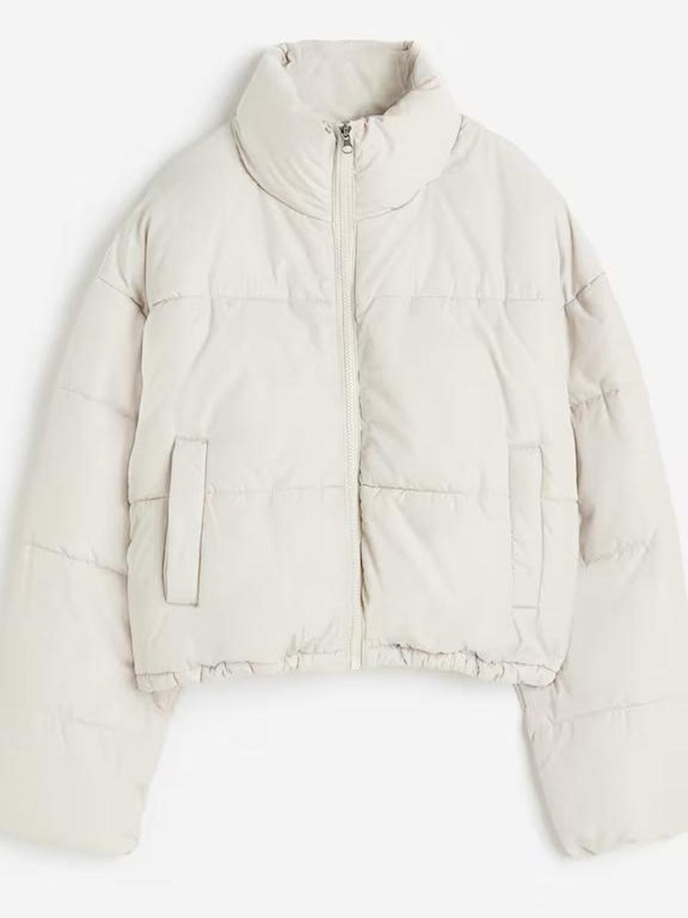H&M Cream Short Puffer Jacket with High Collar